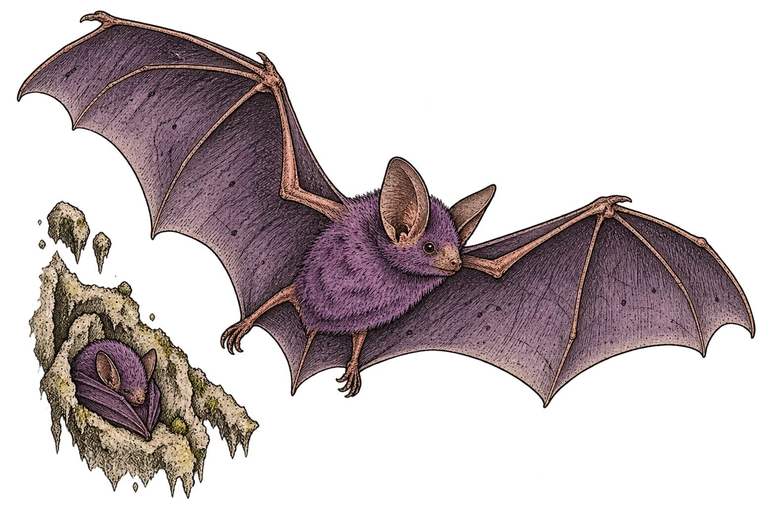 Hand-colored natural-history study: Bat