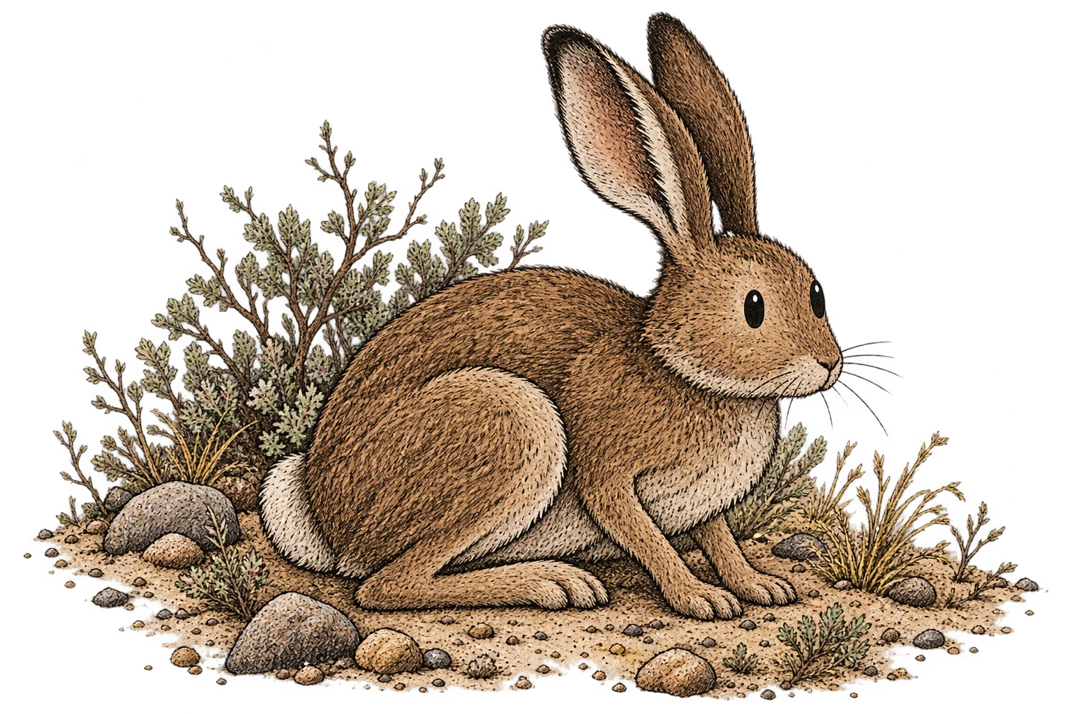 Hand-colored natural-history study: Desert hare
