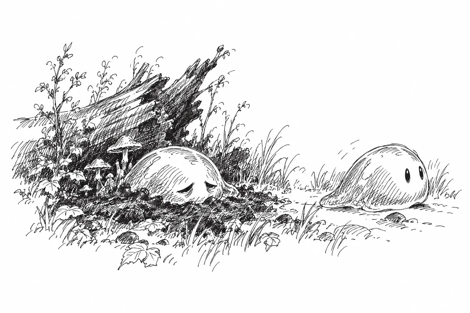 Slimes at a toxic patch, one visibly weakened