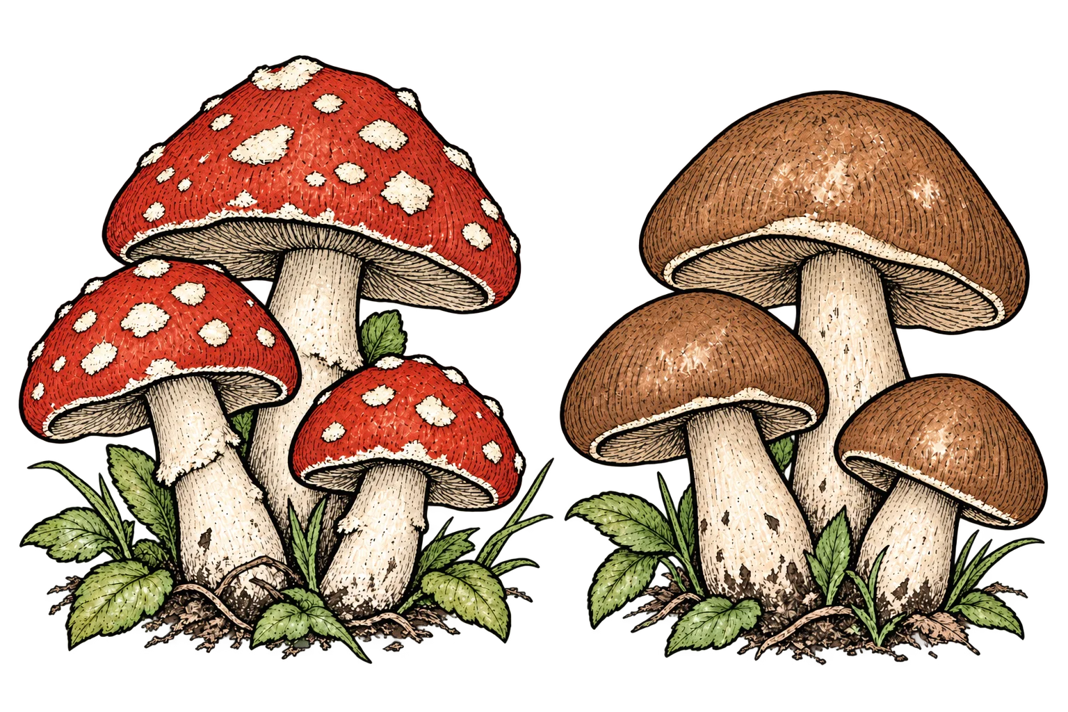 Red-and-white edible mushrooms from the forest