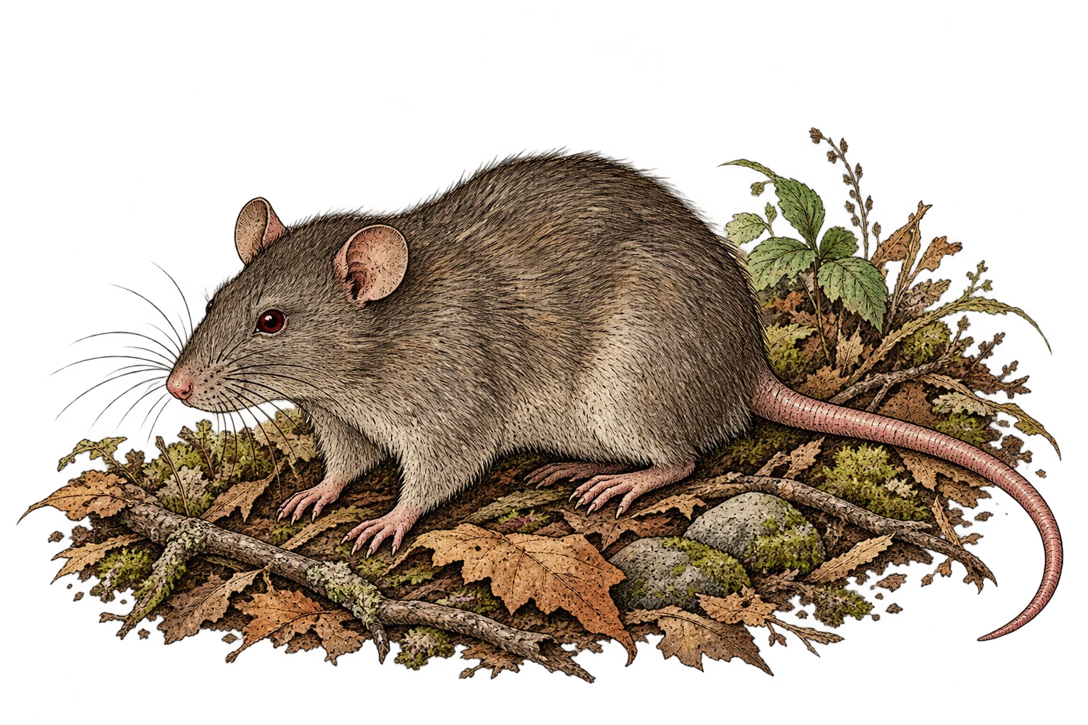 Hand-colored natural-history study: Rat